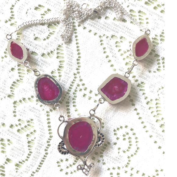 925 Pink Solar Quartz Agate Necklace 21" - Picture 4 of 4